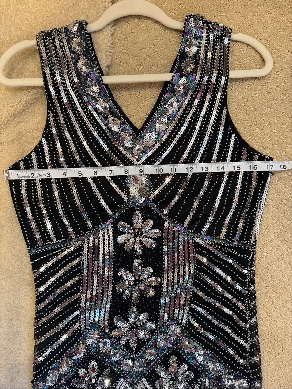 NWOT 1920’s Vintage Style Flapper Dress Sequins Fringe Black Silver Art Deco - Picture 8 of 11